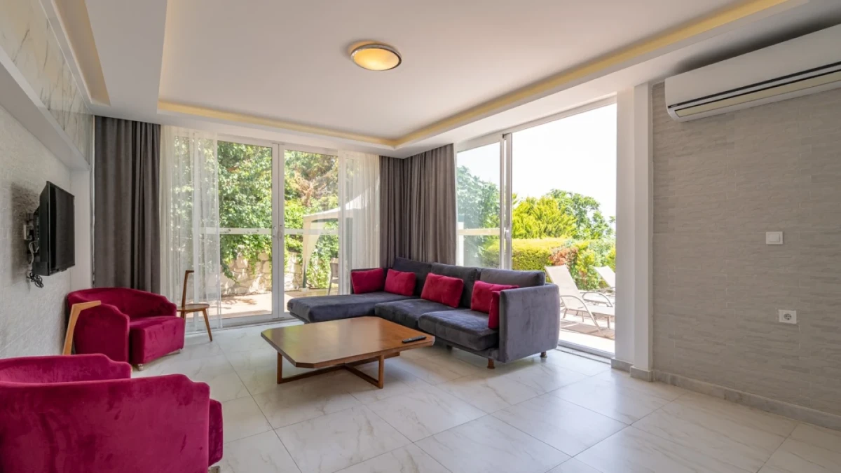 Bright and modern living room with large windows