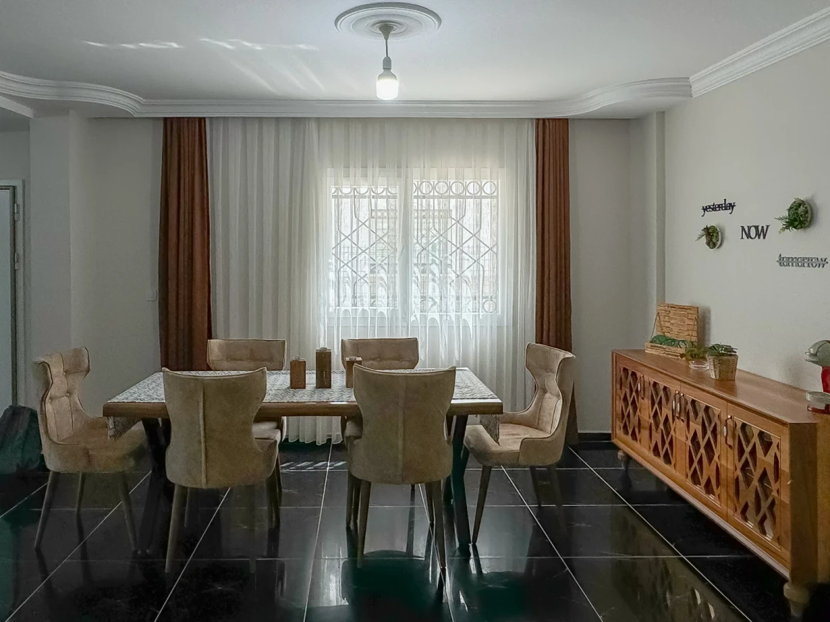 Bright indoor dining area with a large table