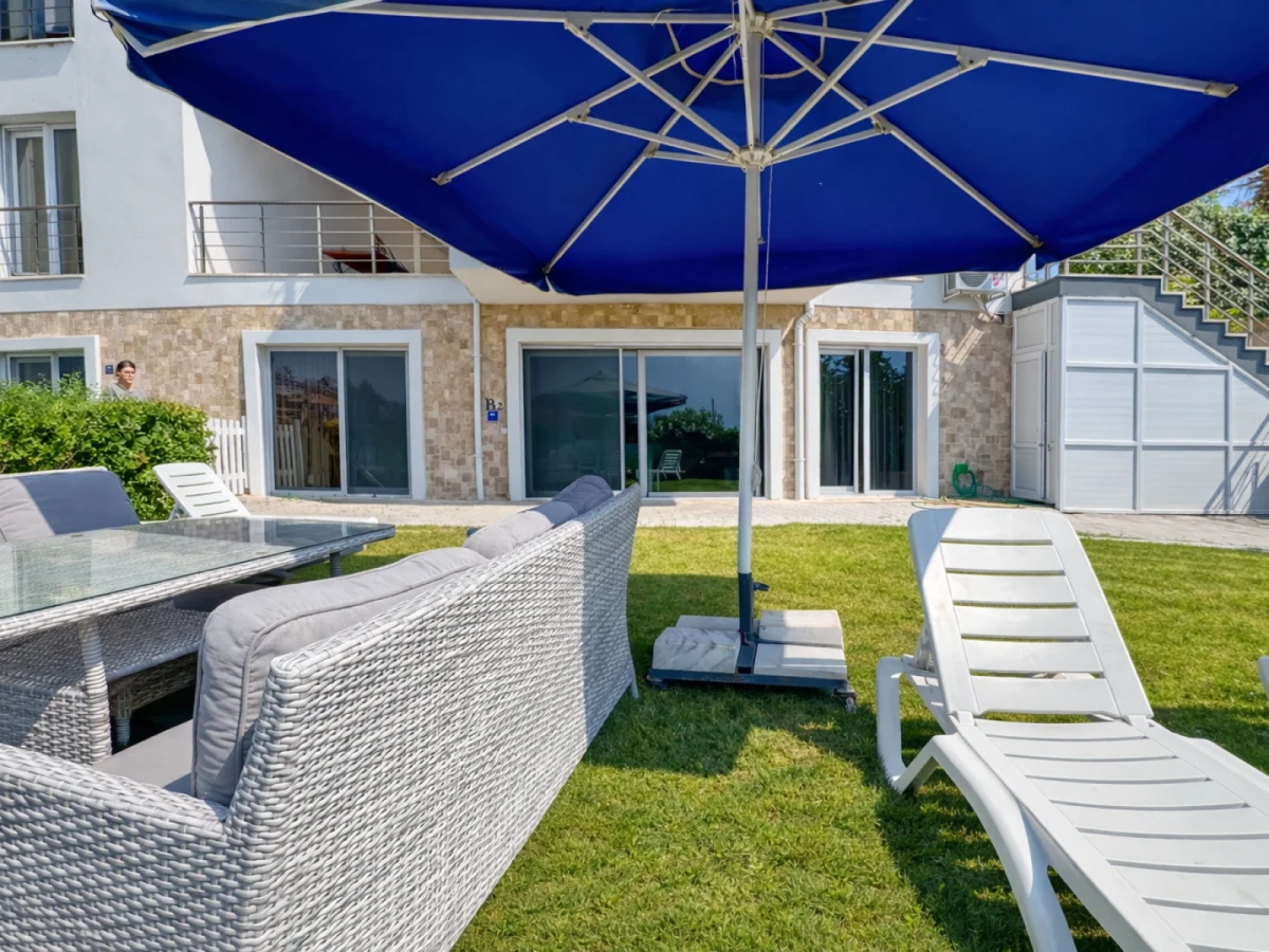 Kuşadası Lavender Residence B2 private terrace, garden, and outdoor seating area
