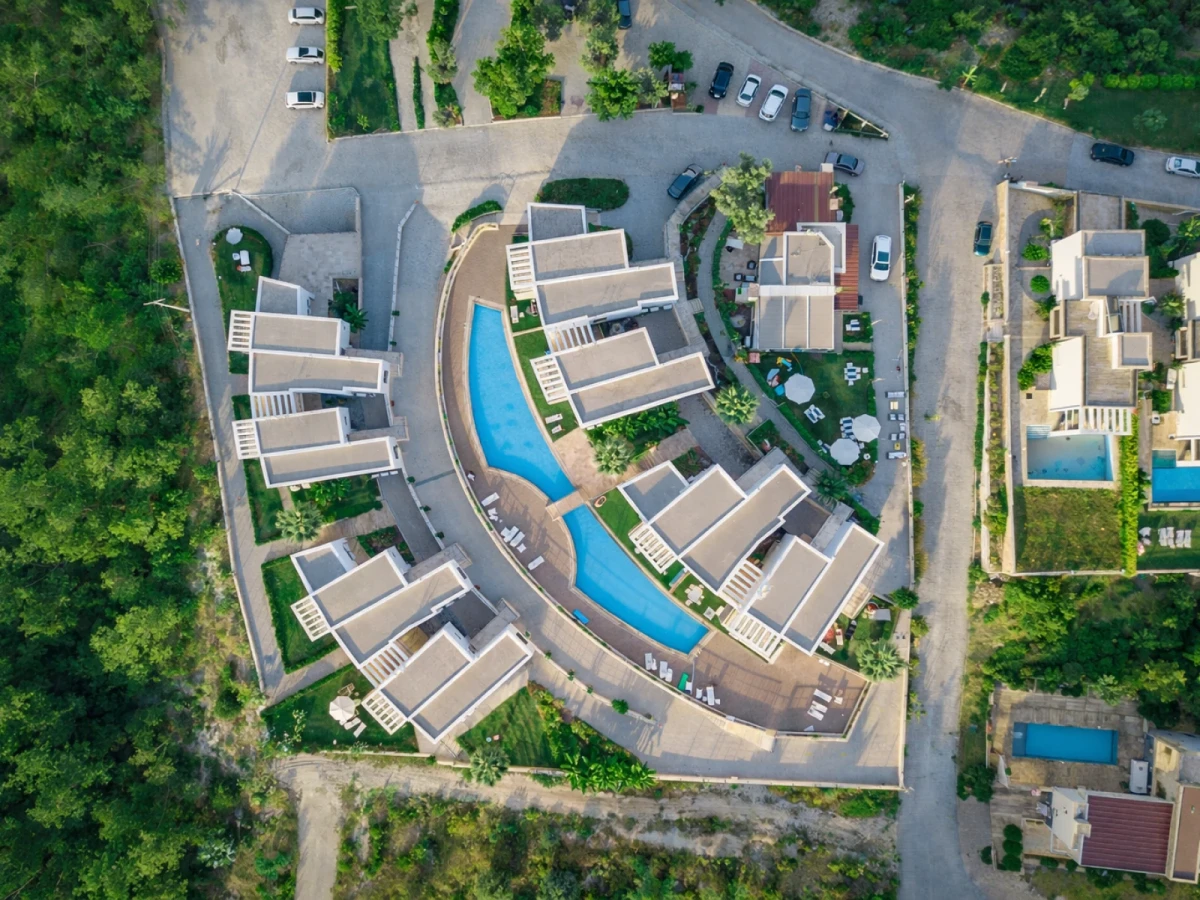 Aerial overall layout view of Lavender Residence in Kuşadası