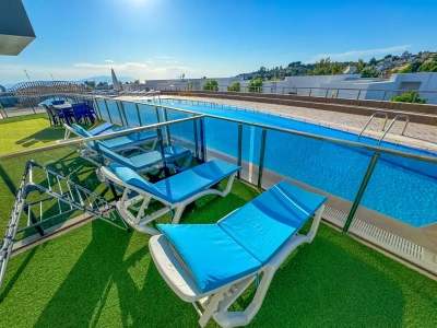 Kuşadası Lavender Residence C2 private poolside terrace with sun loungers